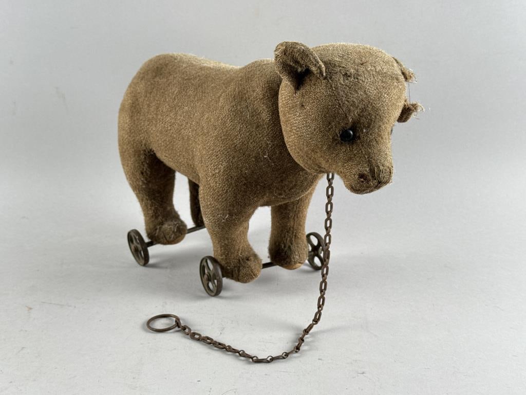 STEIFF BEAR PULL TOY Germany, Early 20th Century Height 12". Length 15".: STEIFF BEAR PULL TOYGermany, Early 20th CenturySwivel neck.Height 12". Length 15".