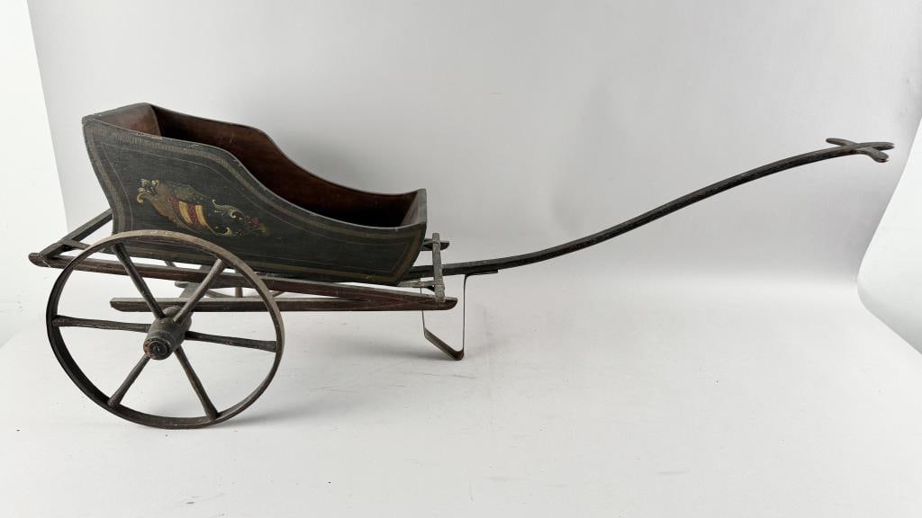 WOODEN DOLL CART 19th Century Length 42". (1 of 5)