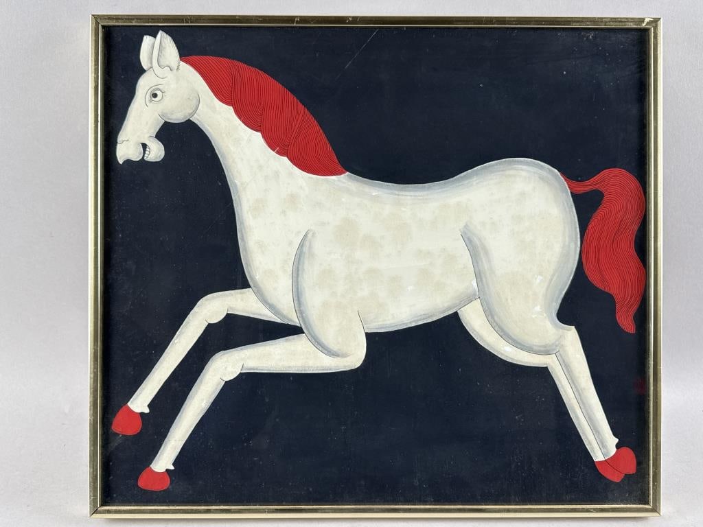 PAINTING OF A STYLIZED HORSE 20th Century Gouache on paper, 15.25" x 17.5". Framed 16" x 18.25". (1 of 2)