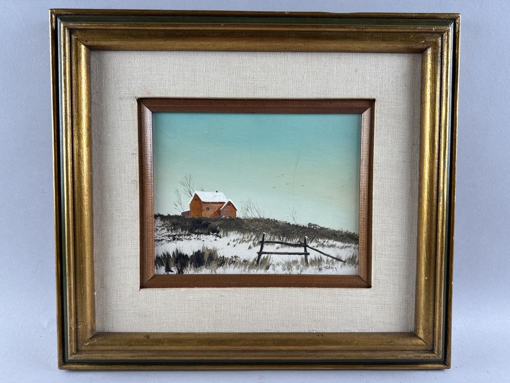 AMERICAN SCHOOL (20th Century,), Red barn in winter., Oil on canvas, 8" x 10". Framed 15.5" x 17.5".: AMERICAN SCHOOL20th CenturyRed barn in winter. Signed lower right "B. Stein".Oil on canvas, 8" x 10". Framed 15.5" x 17.5".