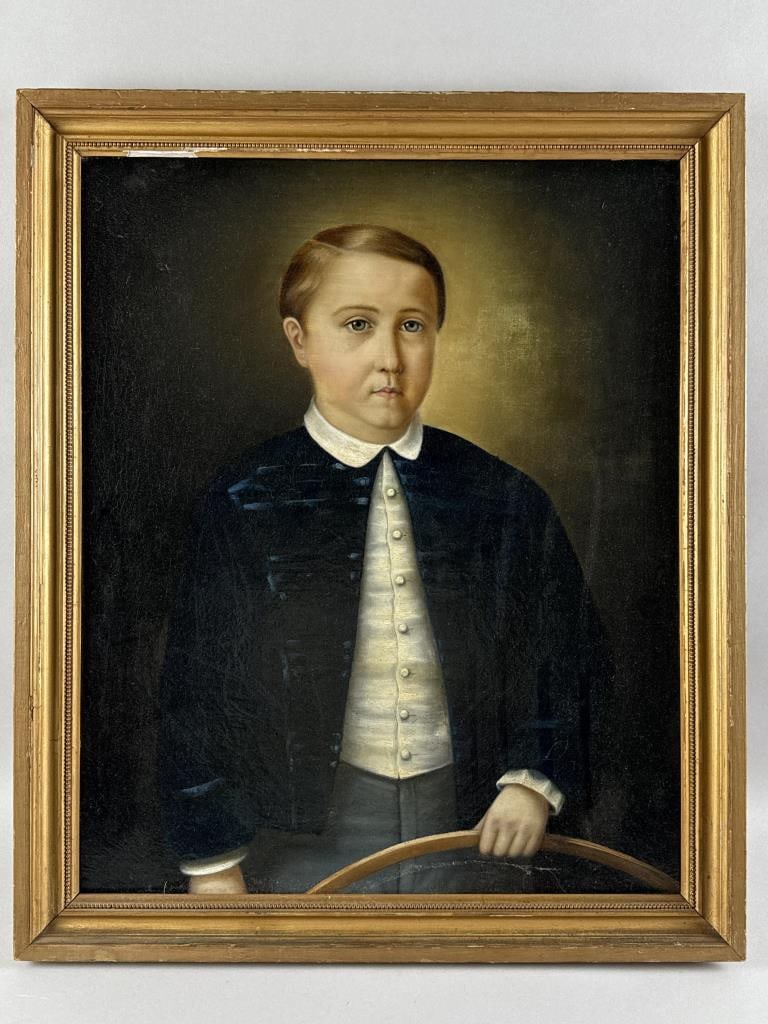 PORTRAIT OF A BOY 20th Century Oil on canvas, 24" x 20". Framed 27" x 22.5". (1 of 2)