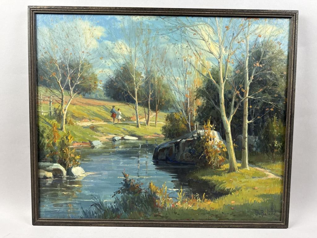 J. BALATTE (20th Century,), "The School Path", Oil on canvas, 23" x 28". Framed. (1 of 2)