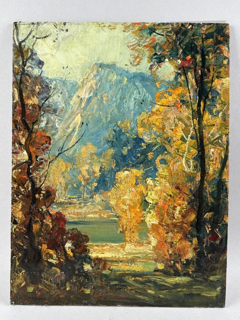 AMERICAN SCHOOL (Early 20th Century,), Fall mountain landscape., Oil on board, 15.75" x 12". (1 of 2)