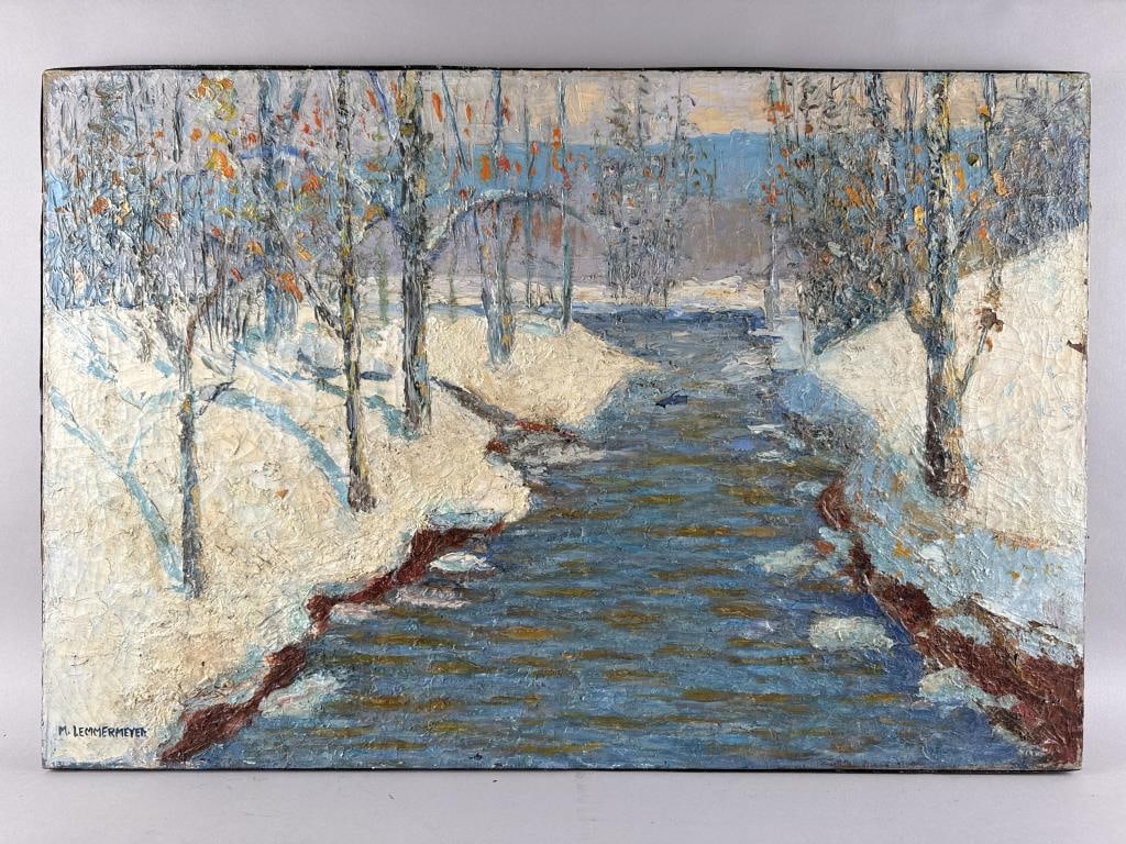 WINTER RIVER SCENE Contemporary Oil on canvas, 24" x 36". Unframed. (1 of 2)