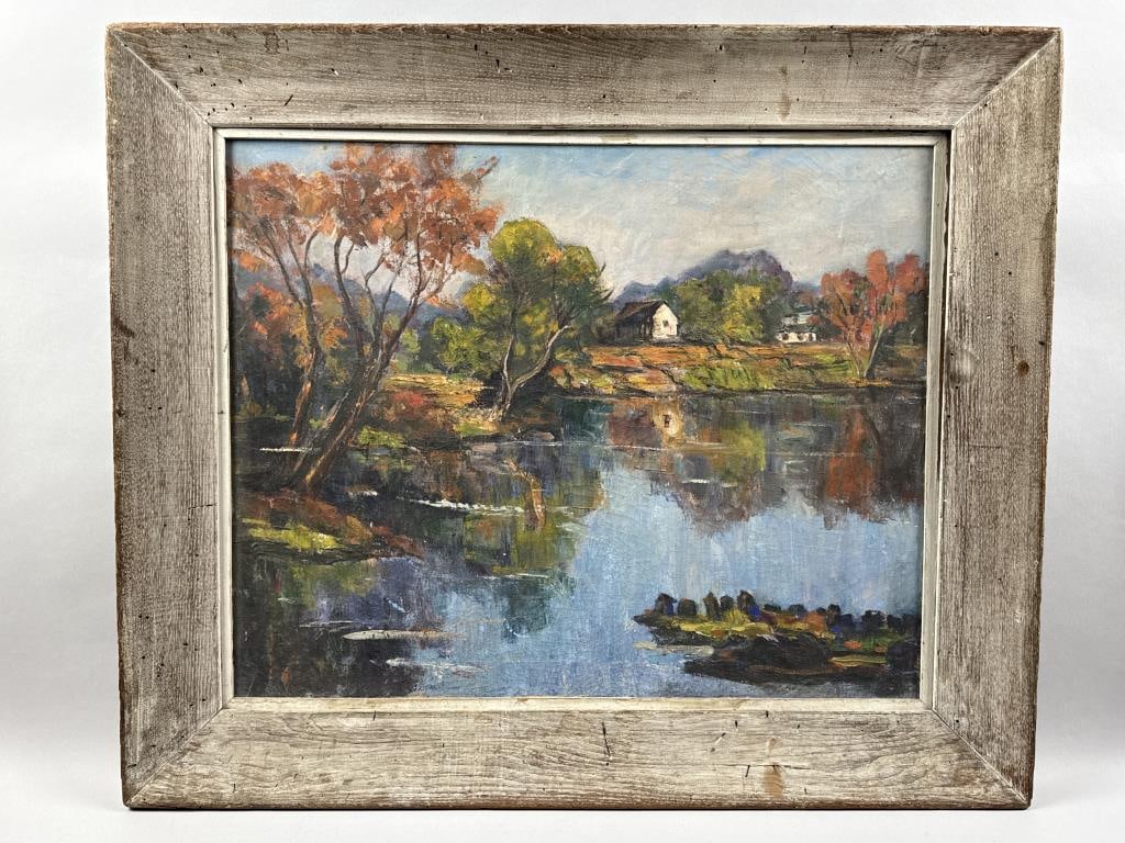 LANDSCAPE PAINTING Contemporary Oil on canvas, 23.5" x 29.5". Framed 31.5" x 37.5". (1 of 2)