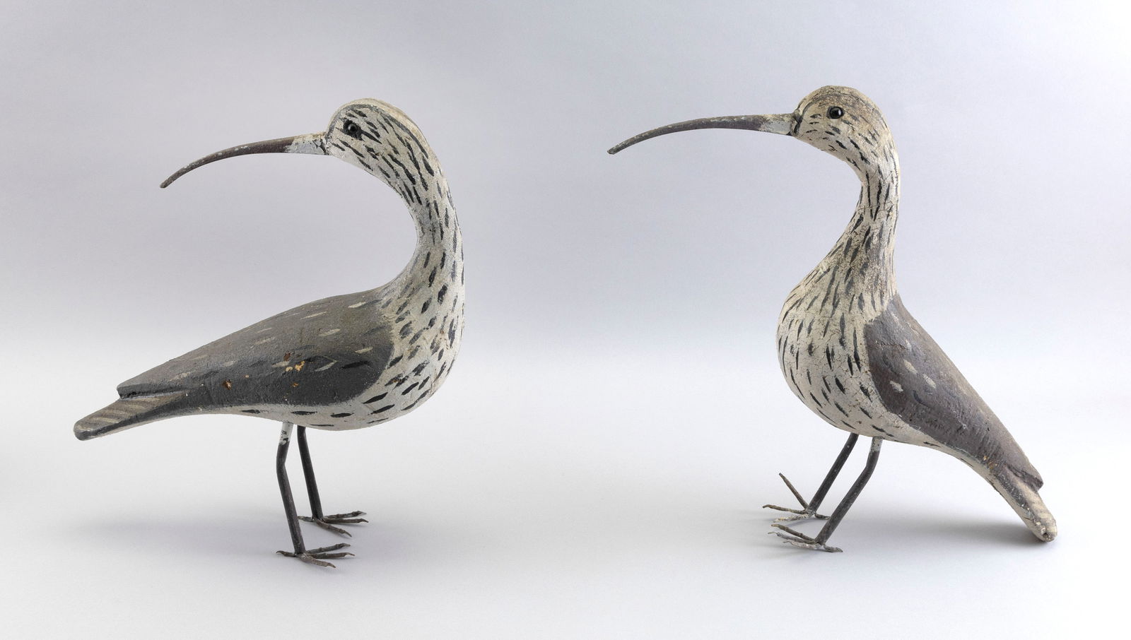 PAIR OF ITALIAN CURLEW DECOYS 20th Century Heights 13" and 14". (1 of 3)