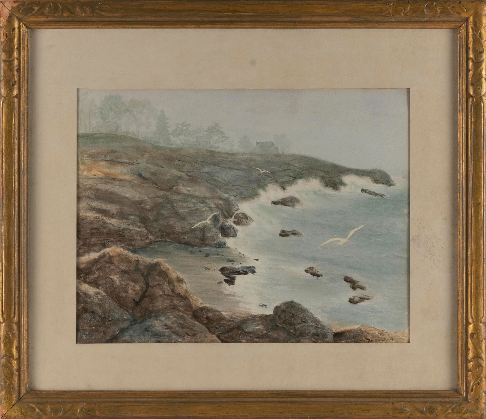 BETTINA BAILEY (America, 1939-2019), Fog over a rocky coast., Watercolor on paper, 17" x 22.75" (1 of 2)