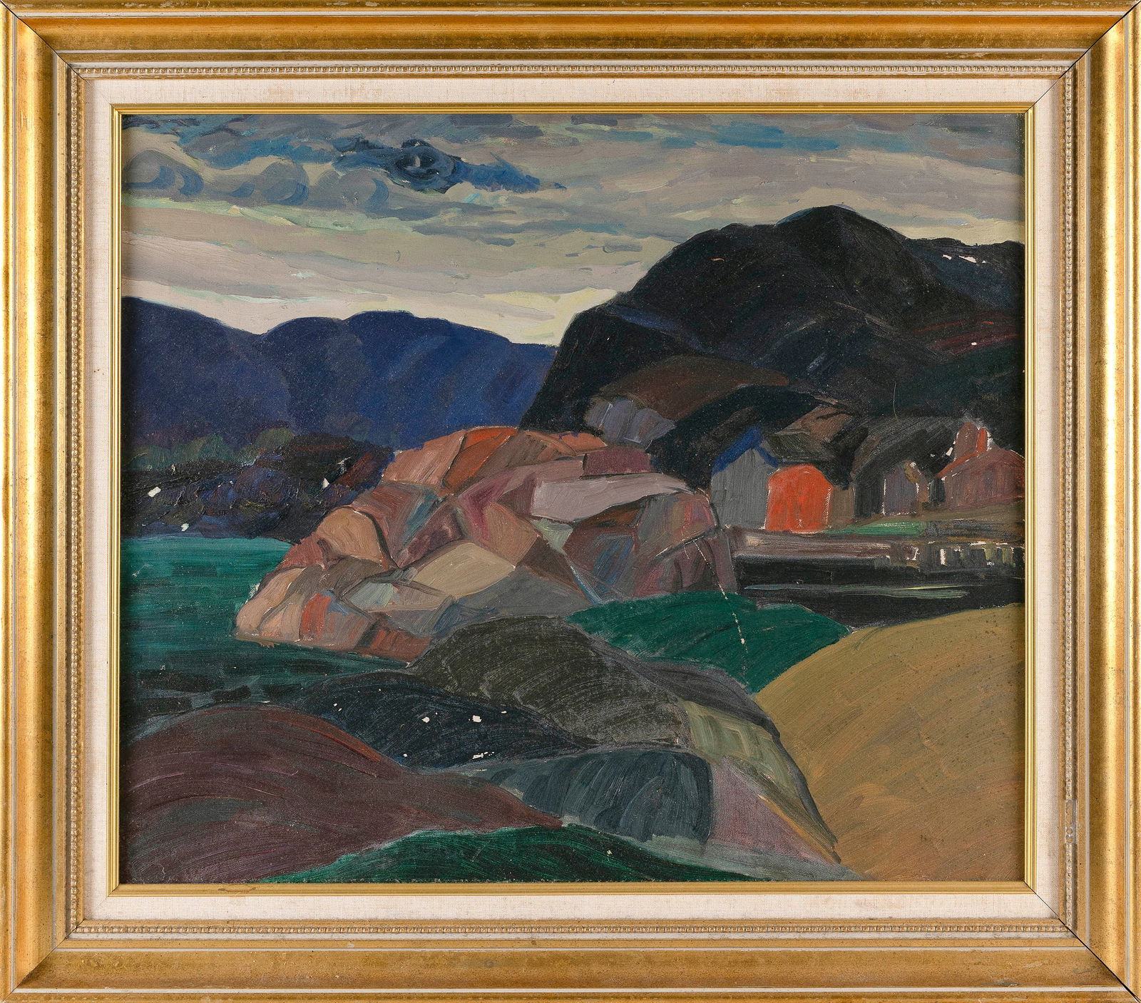 AMERICAN SCHOOL (Mid-20th Century,), Rocky coastal landscape., Oil on canvas, 24" x 28". Framed 31" (1 of 2)