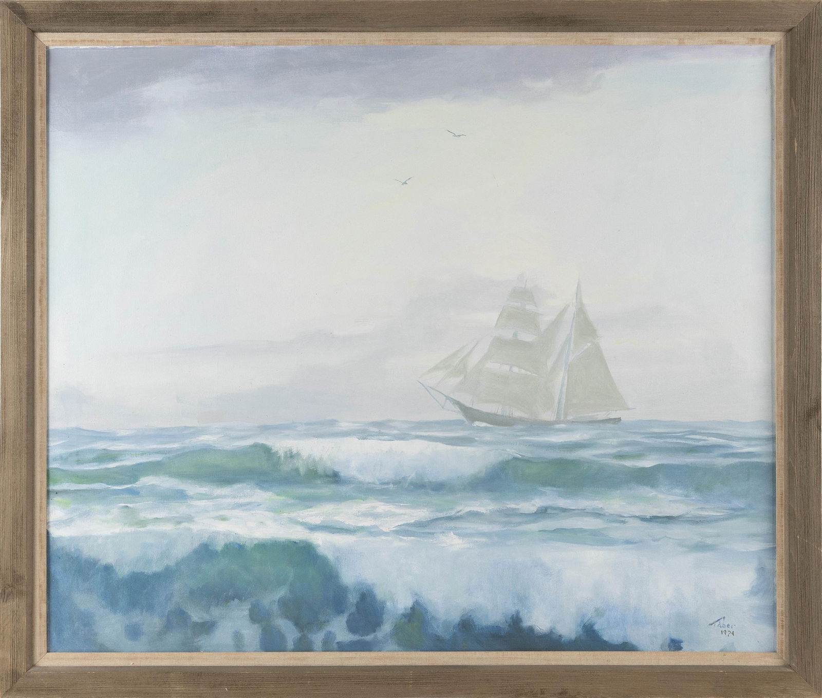 GERALD A. TABER (New York/Massachusetts, d. 1982), Ship at sea, Oil on canvas, 30" x 36". Framed 34" (1 of 2)
