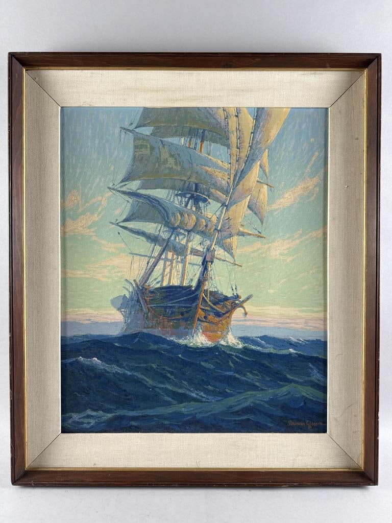AFTER DUNCAN GLEASON (America, 20th Century), Clipper ship under sail., Serigraph, 24" x 19.5" (1 of 2)