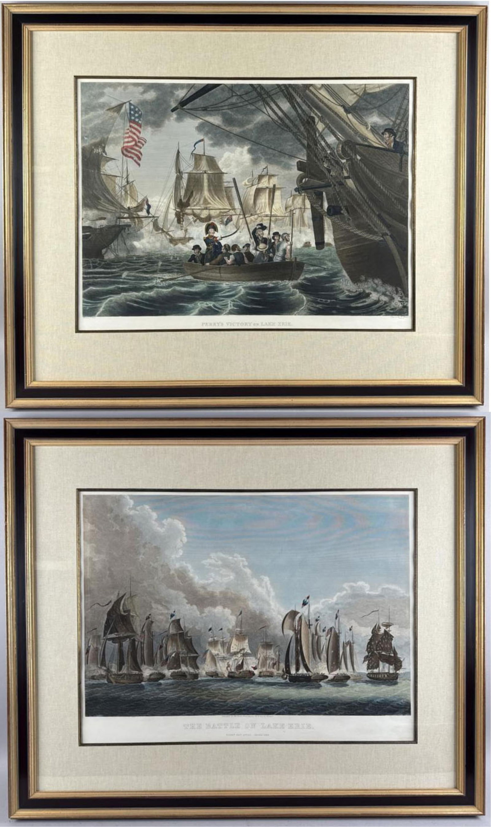 PAIR OF LARGE FOLIO HAND-COLORED NAVAL BATTLE ENGRAVINGS Philadelphia, 19th Century Both 20" x 26.5" (1 of 5)