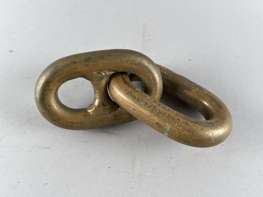 TWO LARGE BRONZE CHAIN LINKS 20th Century Length of each link 7". (1 of 3)