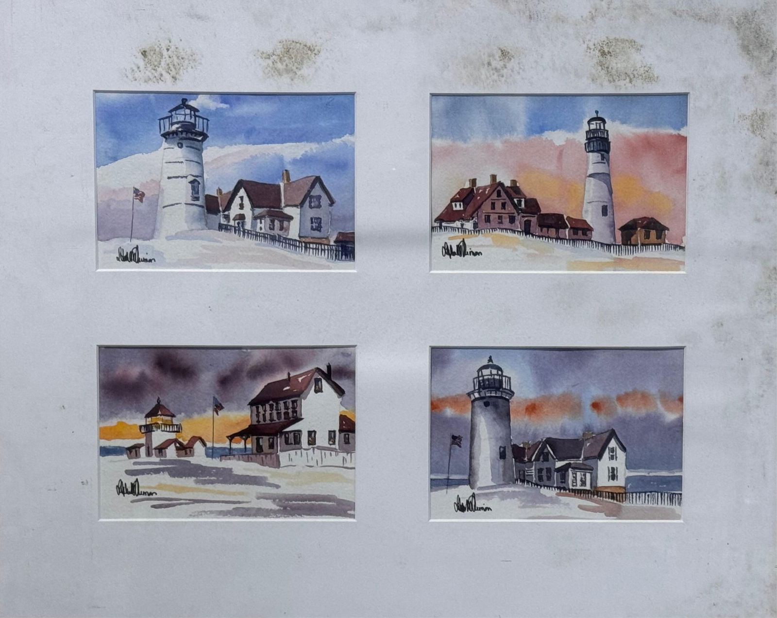 AMERICAN SCHOOL (Late 20th Century,), Four views of lighthouses., Watercolors on paper, each 5" x (1 of 5)