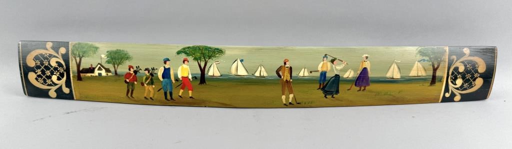 ATTRIBUTED TO ELIZABETH DEAN (America, 1911-2011), Golfing by the sea., 4.5" x 34.5". (1 of 2)