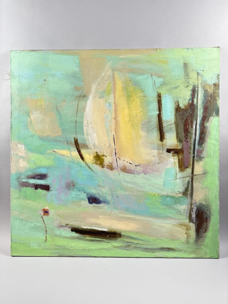 ABSTRACT PAINTING OF A SAILBOAT Contemporary Oil on canvas, 40" x 40". Unframed. (1 of 2)