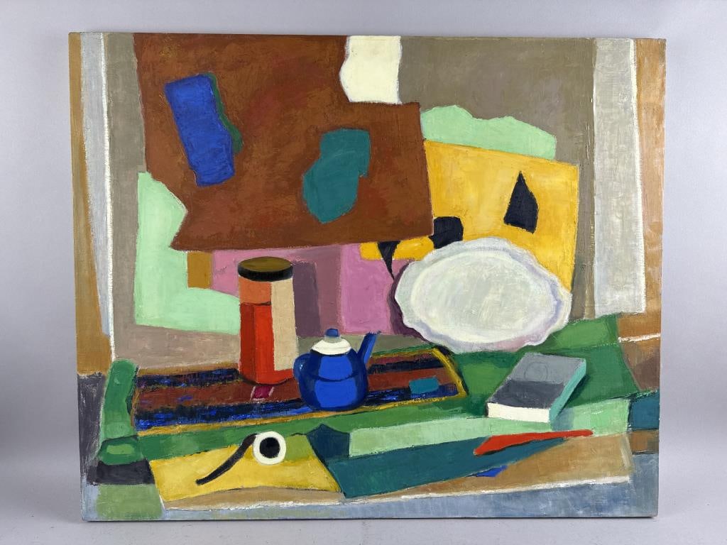 STILL LIFE PAINTING Contemporary Oil on canvas, 28" x 34". Unframed. (1 of 2)
