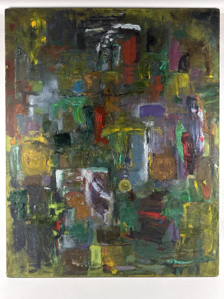 ABSTRACT PAINTING Contemporary Oil on canvas, 40" x 32". Unframed.: ABSTRACT PAINTINGContemporaryNon-representational composition in multiple dark colors. Unsigned.Oil on canvas, 40" x 32". Unframed. Provenance:The Estate of Jim Lyons.