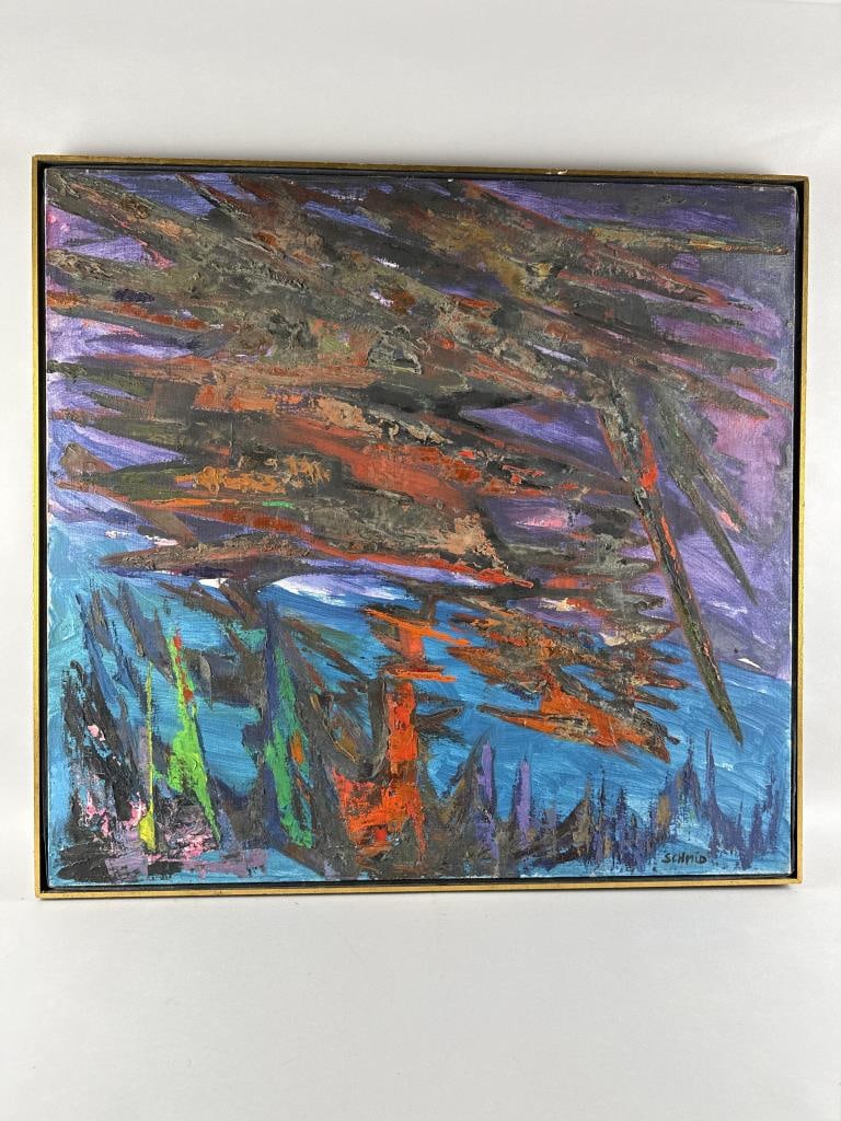 ABSTRACT PAINTING Contemporary Oil on canvas, 32" x 34.25". Framed 33.25" x 35.5". (1 of 2)