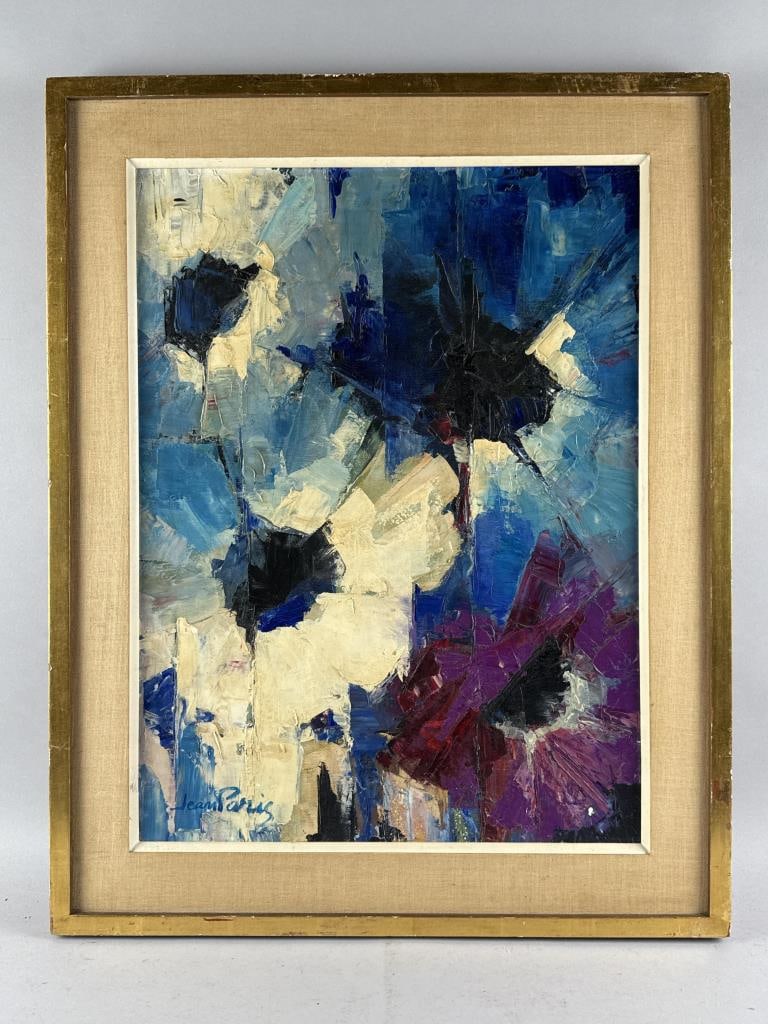AMERICAN SCHOOL (Mid-20th Century,), "Blue Anemones"., Oil on canvas, 24" x 18". Framed 30" x 23.5". (1 of 2)
