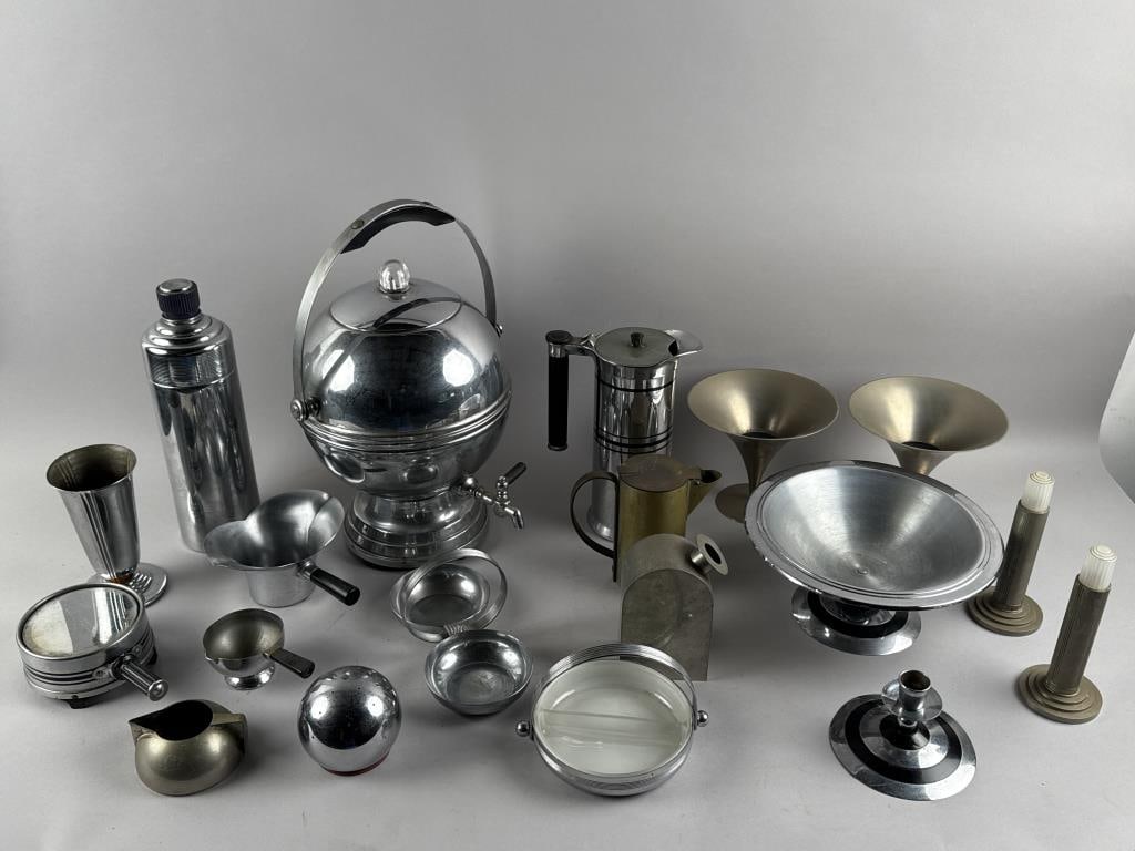 LARGE COLLECTION OF CHROME AND OTHER METAL TABLEWARES Mid-20th Century Heights from 4" to 15". (1 of 4)