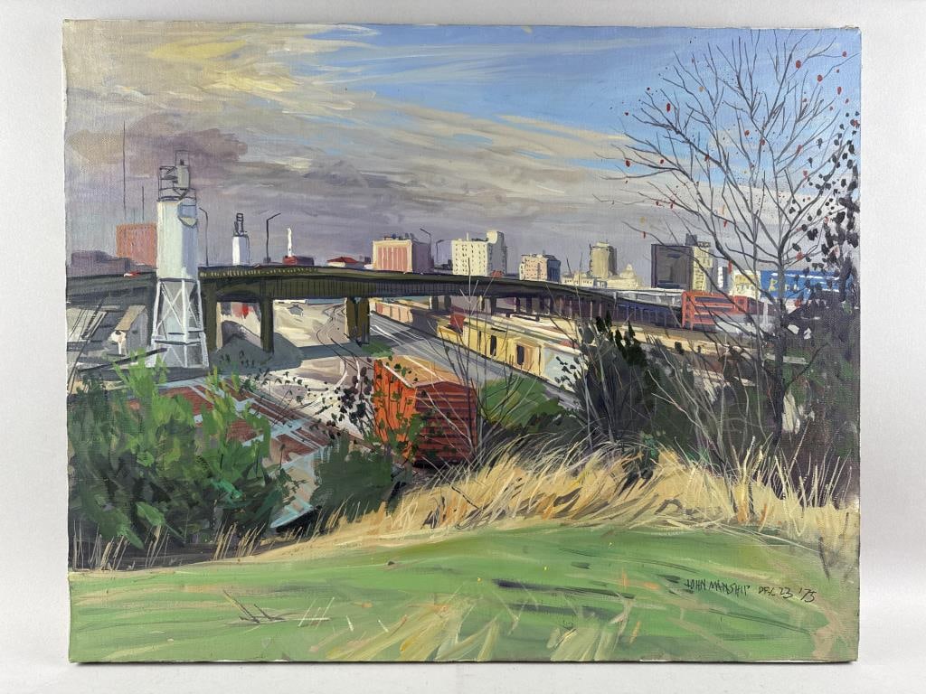 JOHN PAUL MANSHIP (New York, 1927-2000), City scene., Oil on canvas, 24" x 30". Unframed. (1 of 2)
