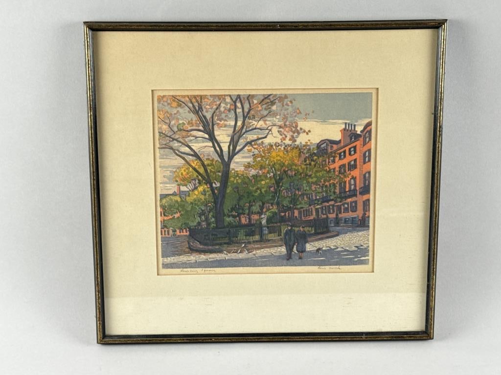 LOUIS L. NOVAK (Massachusetts, 1903-1988), "Louisburg Square"., Framed 14.5" x 15.5". (1 of 2)