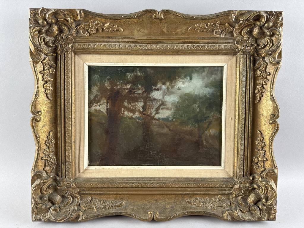 SAMUEL EDMUND OPPENHEIM (New York/Florida, 1901-1992), Landscape with trees., Oil on canvas, 9.5" x (1 of 2)