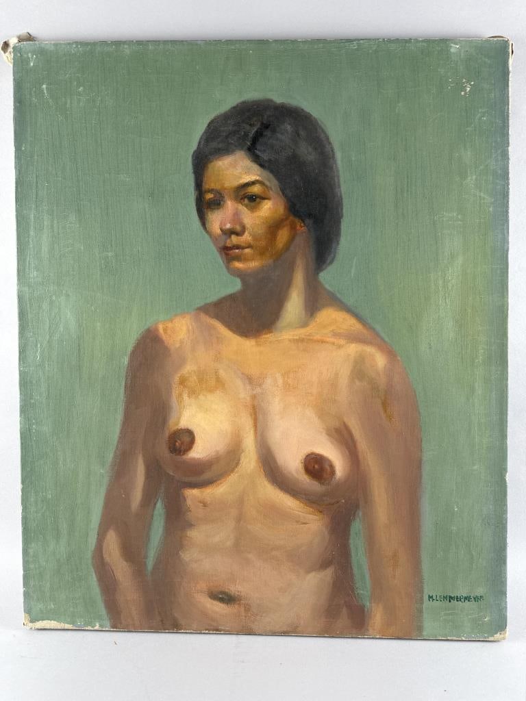 PORTRAIT OF A FEMALE NUDE Contemporary Oil on canvas, 30" x 25". Unframed.: PORTRAIT OF A FEMALE NUDEContemporarySigned lower right "M. Lemmermeyer".Oil on canvas, 30" x 25". Unframed. Provenance:The Estate of Jim Lyons.