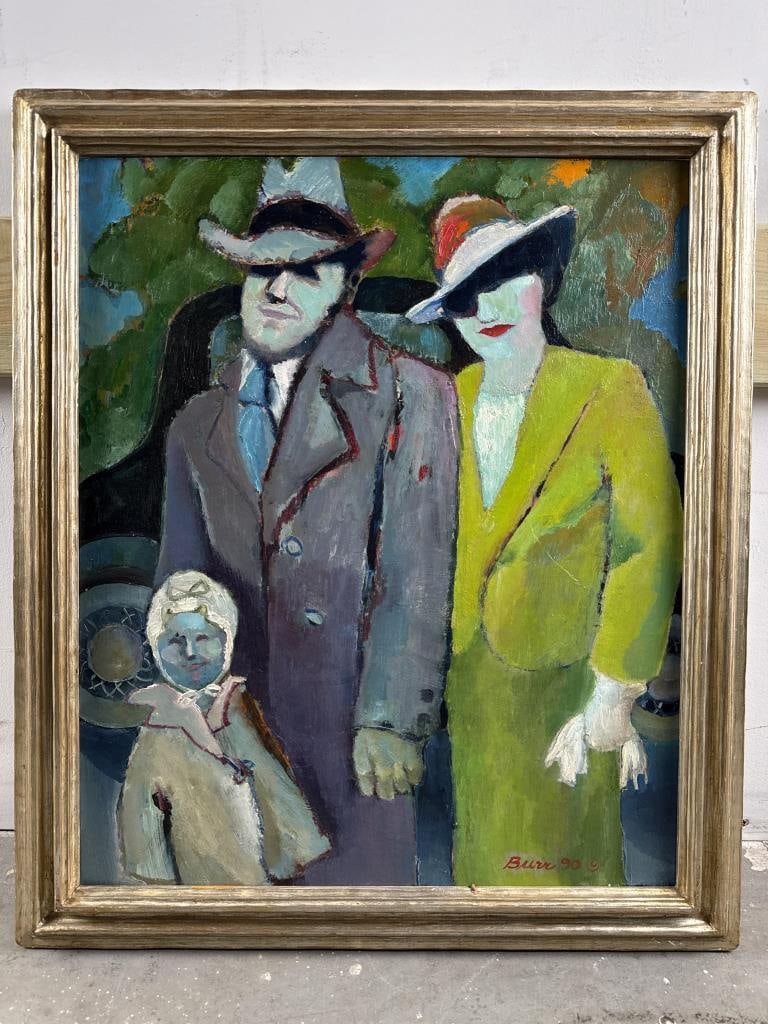 AMERICAN SCHOOL (20th Century,), Family portrait., Oil on masonite, 24" x 20". Framed 28" x 24". (1 of 2)