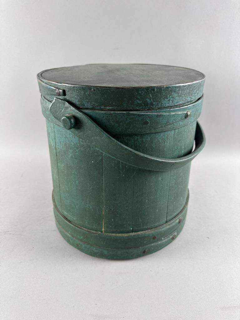 GREEN PAINTED WOODEN FIRKIN 19th Century Height 12.5". (1 of 5)