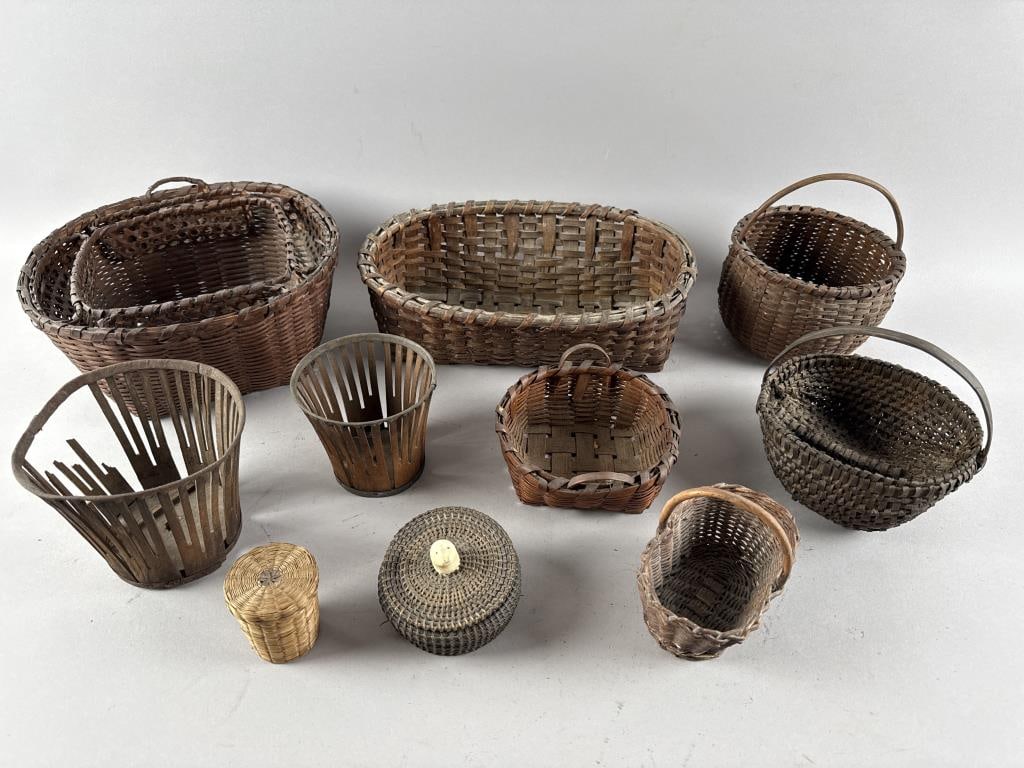 TEN SMALL BASKETS 19th Century/20th Century Heights from 2.5" to 8". (1 of 7)