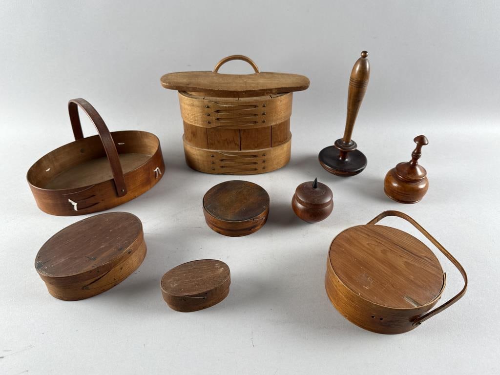 GROUP OF WOODEN BOXES AND NOTIONS 19th/20th Century Heights from 1.75" to 8". (1 of 8)