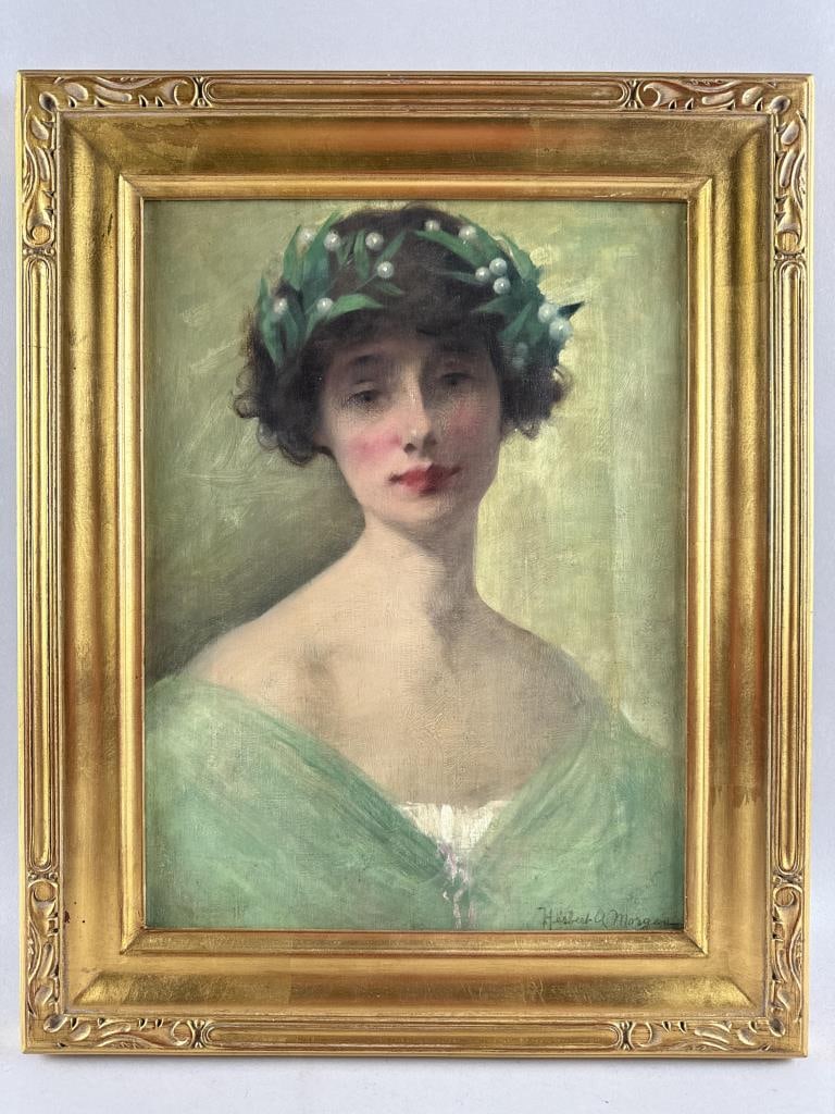 HERBERT AUGUSTUS MORGAN (New York/France, 1857-1917), Portrait of a young lady in green., Oil on (1 of 2)