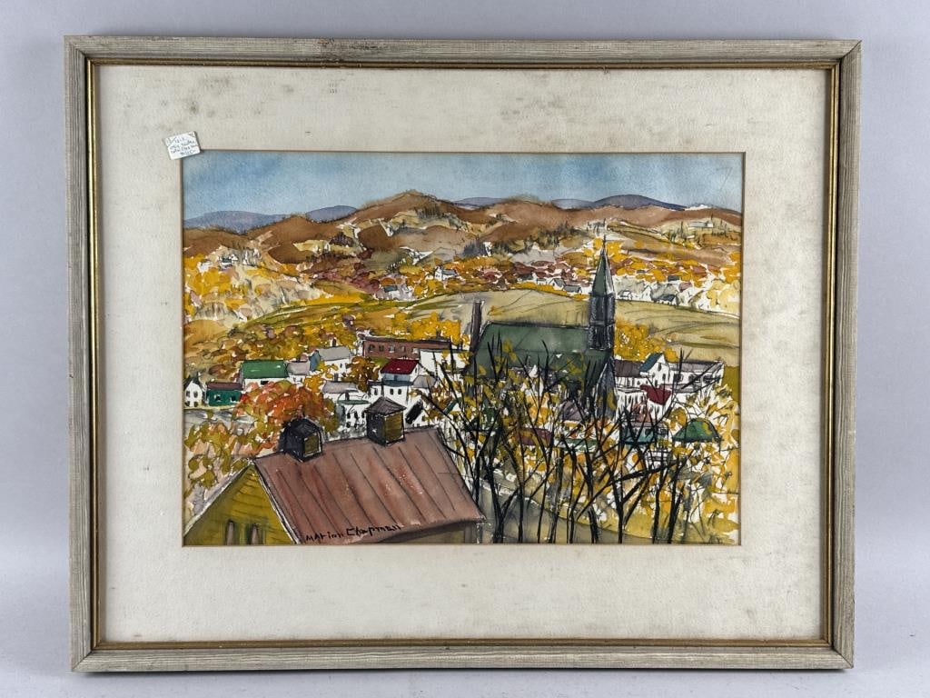 MARION CHAPMAN (America, 20th Century), Autumn landscape with village church., Watercolor on paper, (1 of 2)