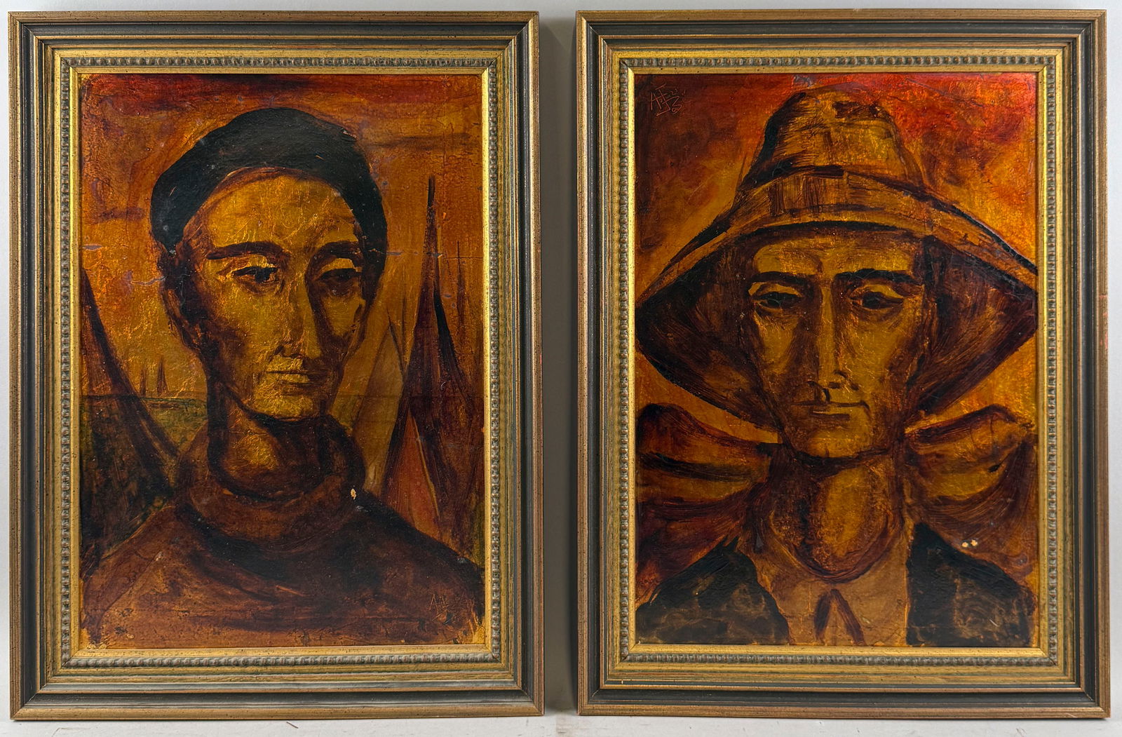 PAIR OF PORTRAITS OF FISHERMEN 20th Century Mixed media on board, 19" x 13". Framed 22.5" x 17". (1 of 5)