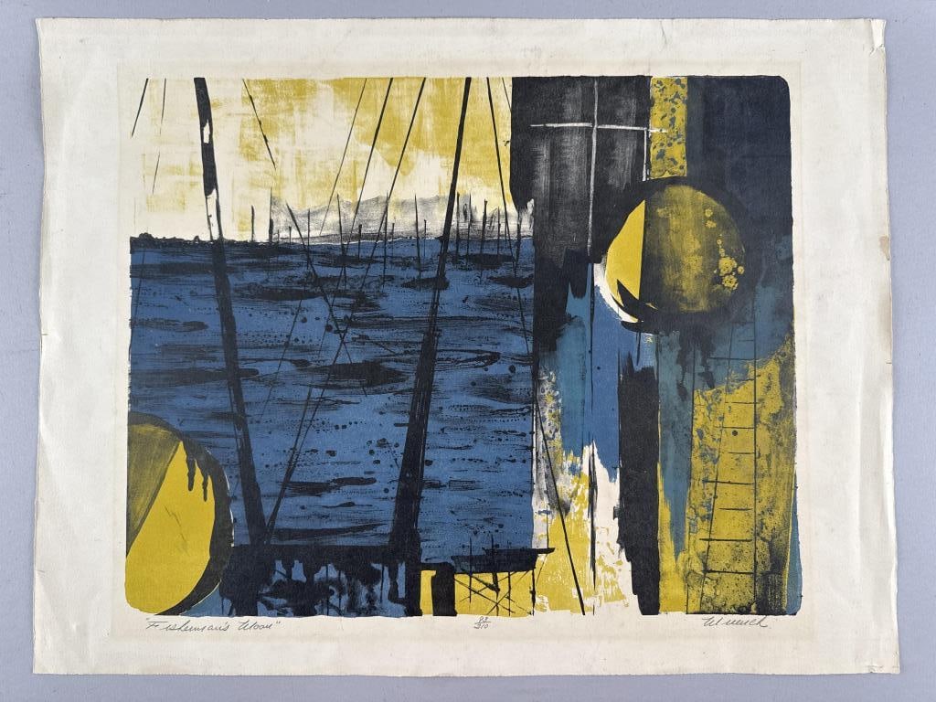 JOHN DAVIE MUENCH (Maine/Massachusetts, 1914-1993), "Fisherman's Moon"., Color lithograph, 14" x (1 of 2)