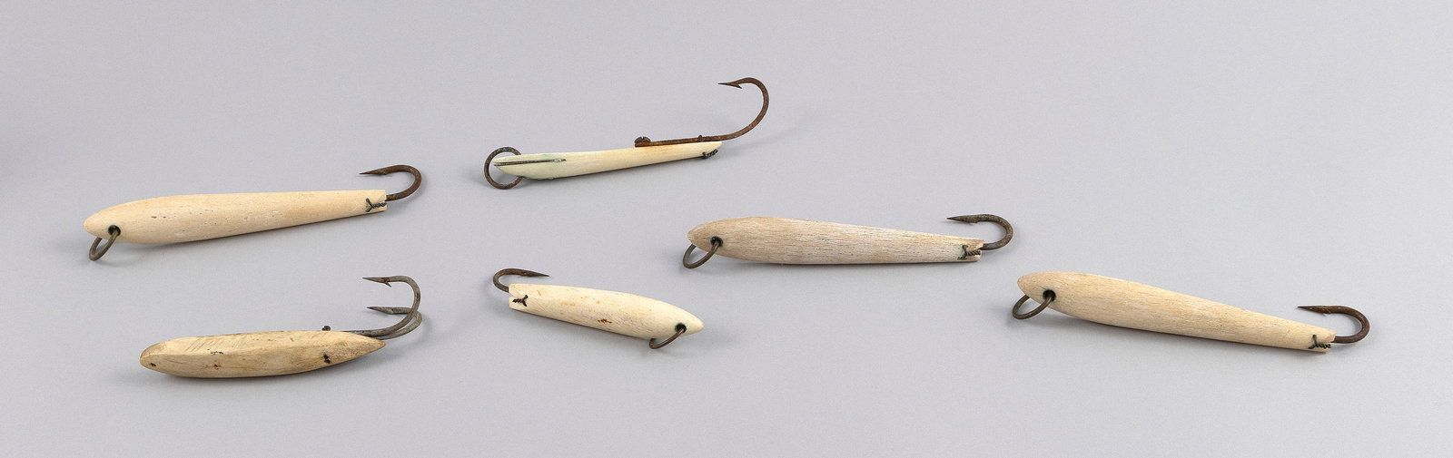 SIX WHALEBONE LURES 19th Century Lengths from 4.5" to 6". (1 of 2)
