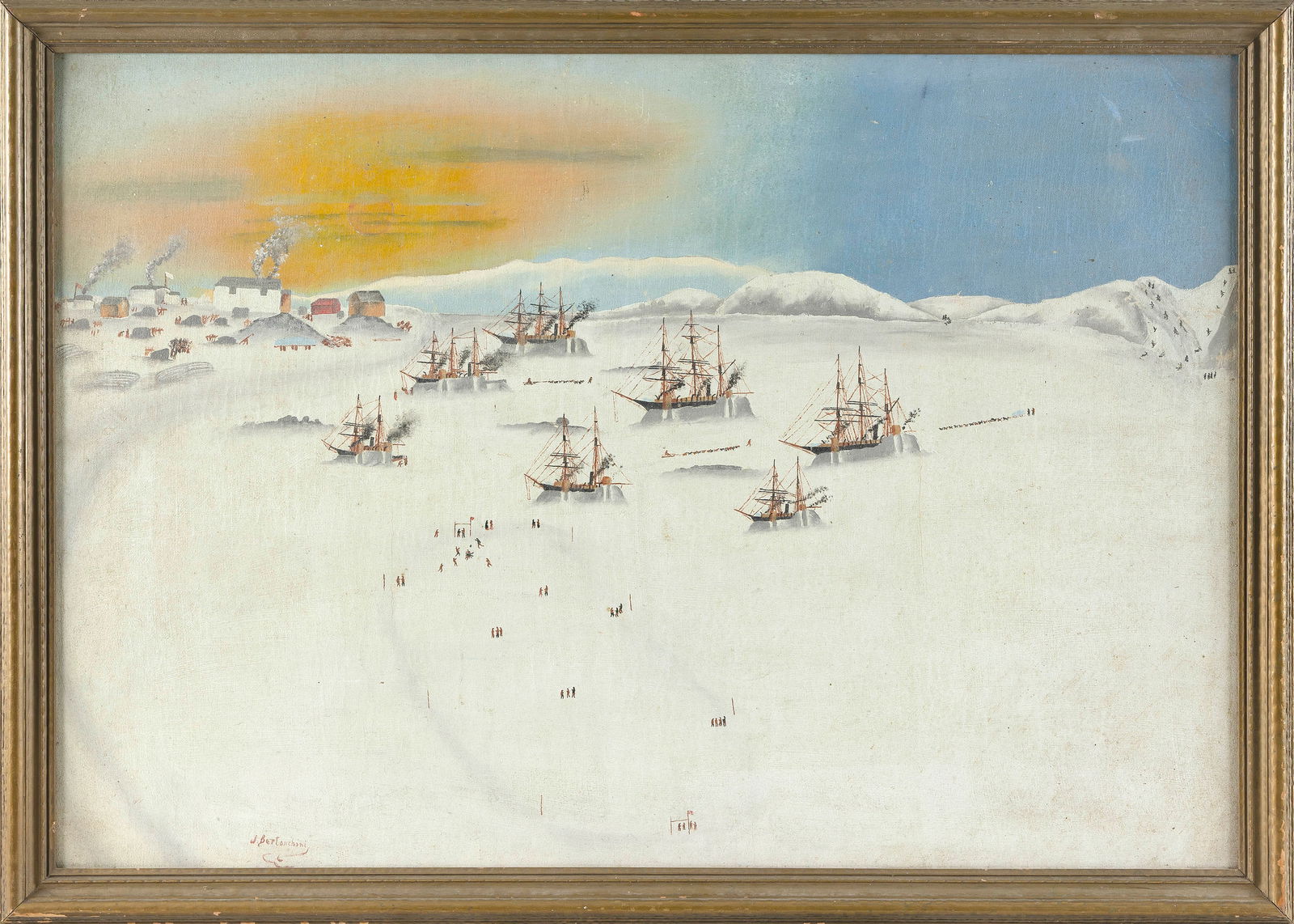 JOHN BERTONCINI (England, 1872-1947), Whaling in the ice, Herschel Island., Oil on canvas laid down (1 of 2)