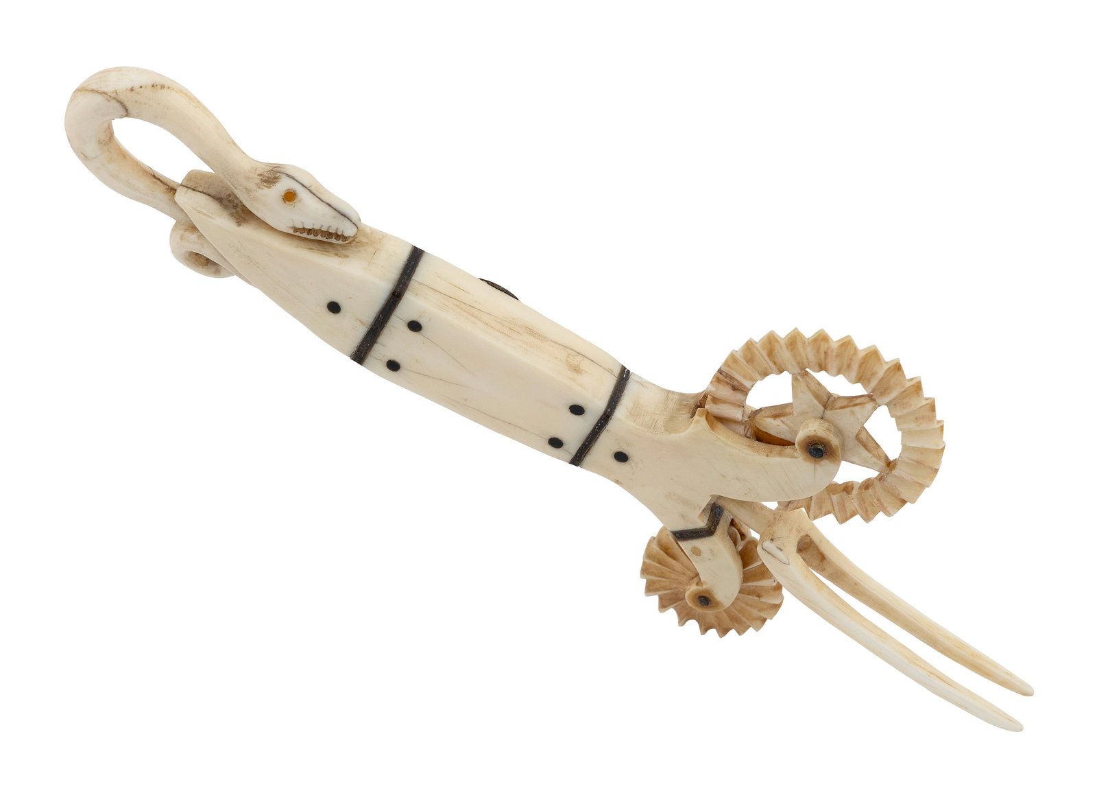 WHALEBONE AND WHALE IVORY DOUBLE WHEEL PIE CRIMPER 19th Century Length 8". (1 of 1)