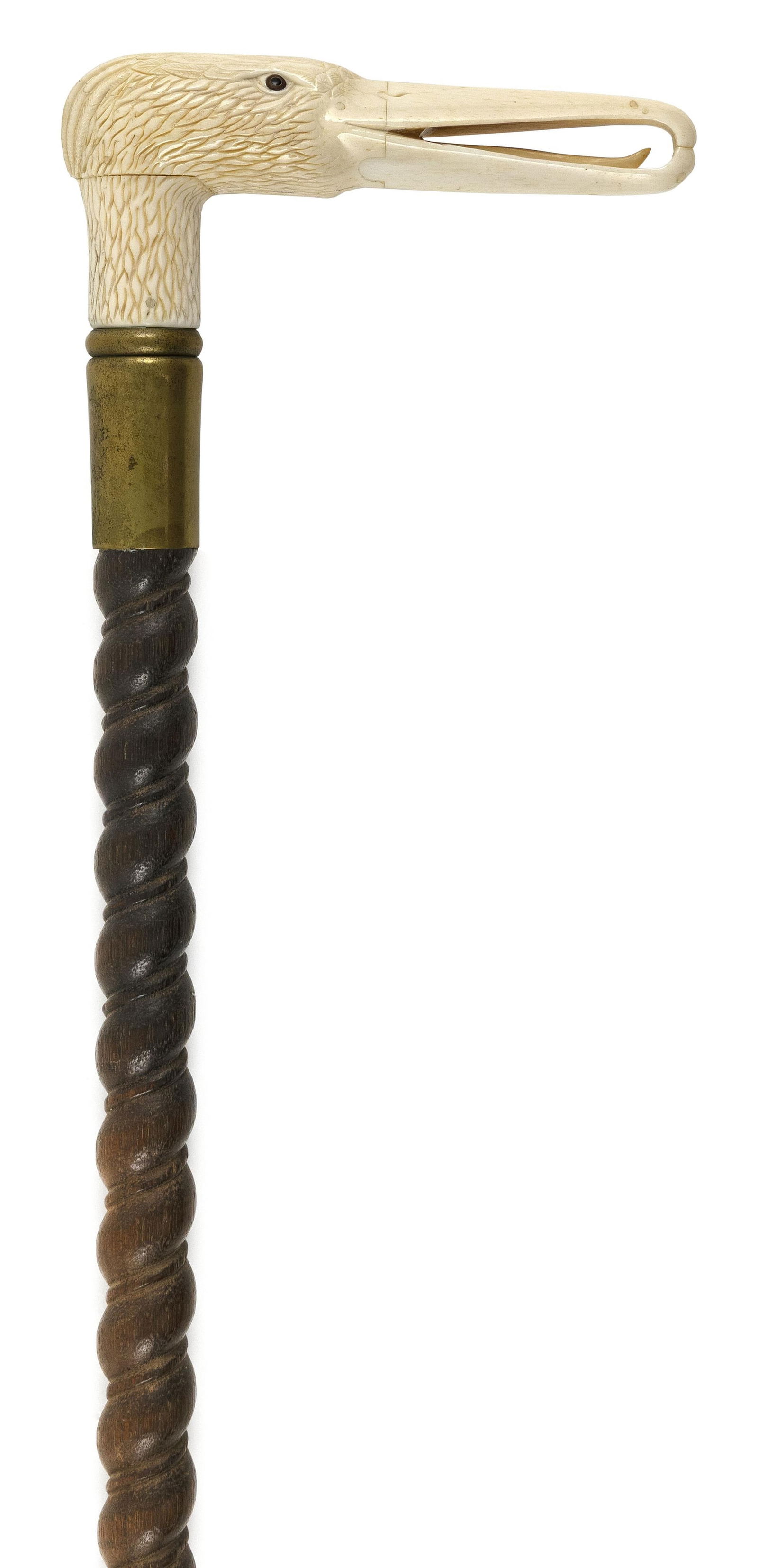 CANE WITH CARVED BONE ALBATROSS HANDLE AND ROPE-TURNED SHAFT 19th/Early 20th Century Length 36". (1 of 2)
