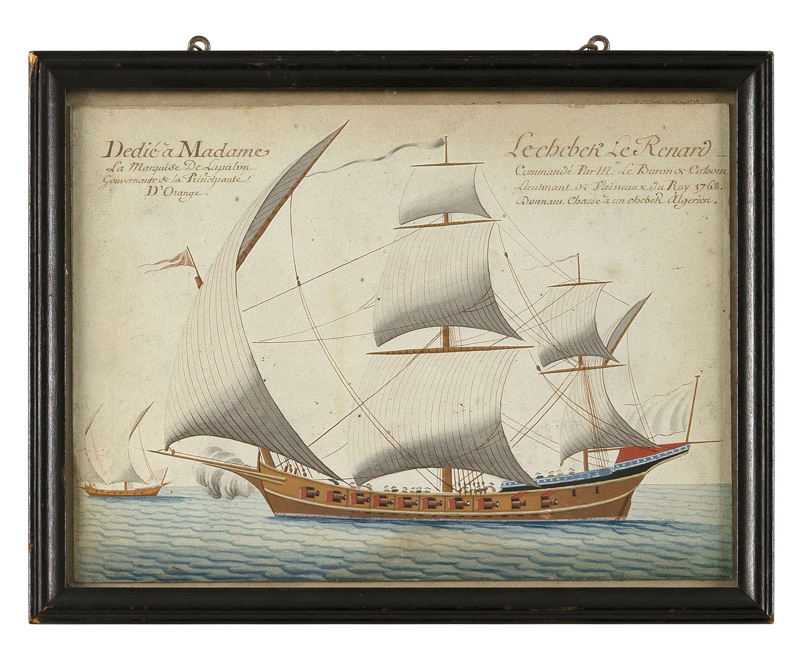 FRENCH SCHOOL (18th Century,), Portrait of an armed ship, Watercolor on paper, 6.75" x 9" sight. (1 of 2)