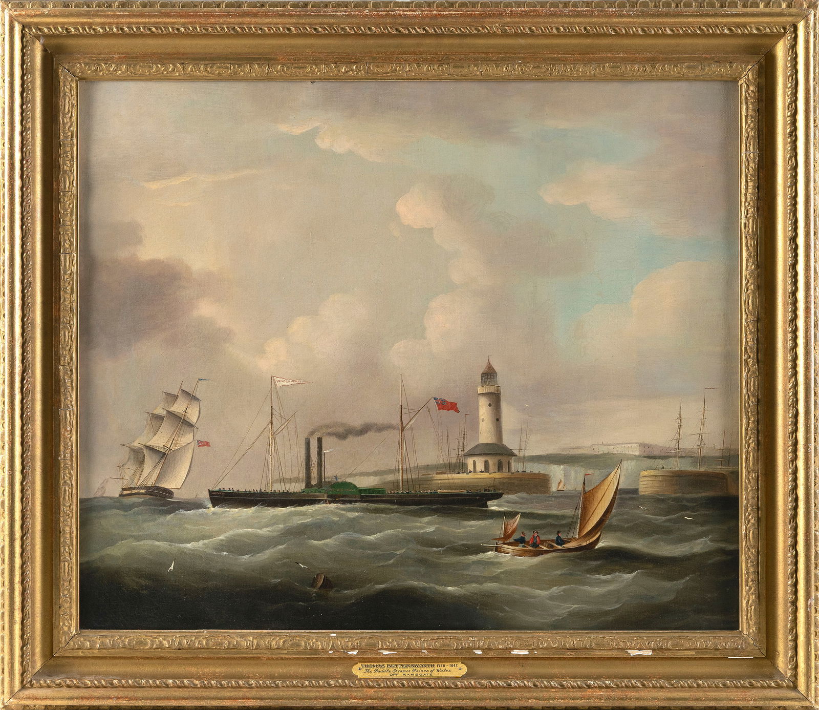 THOMAS BUTTERSWORTH (United Kingdom, 1768-1842), "The Paddle Steamer Prince of Wales off Ramsgate"., (1 of 1)