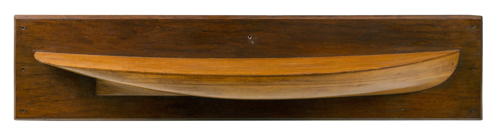 MOUNTED BUILDER'S HALF HULL MODEL 19th Century Hardwood backboard 18" x 78.5". (1 of 1)