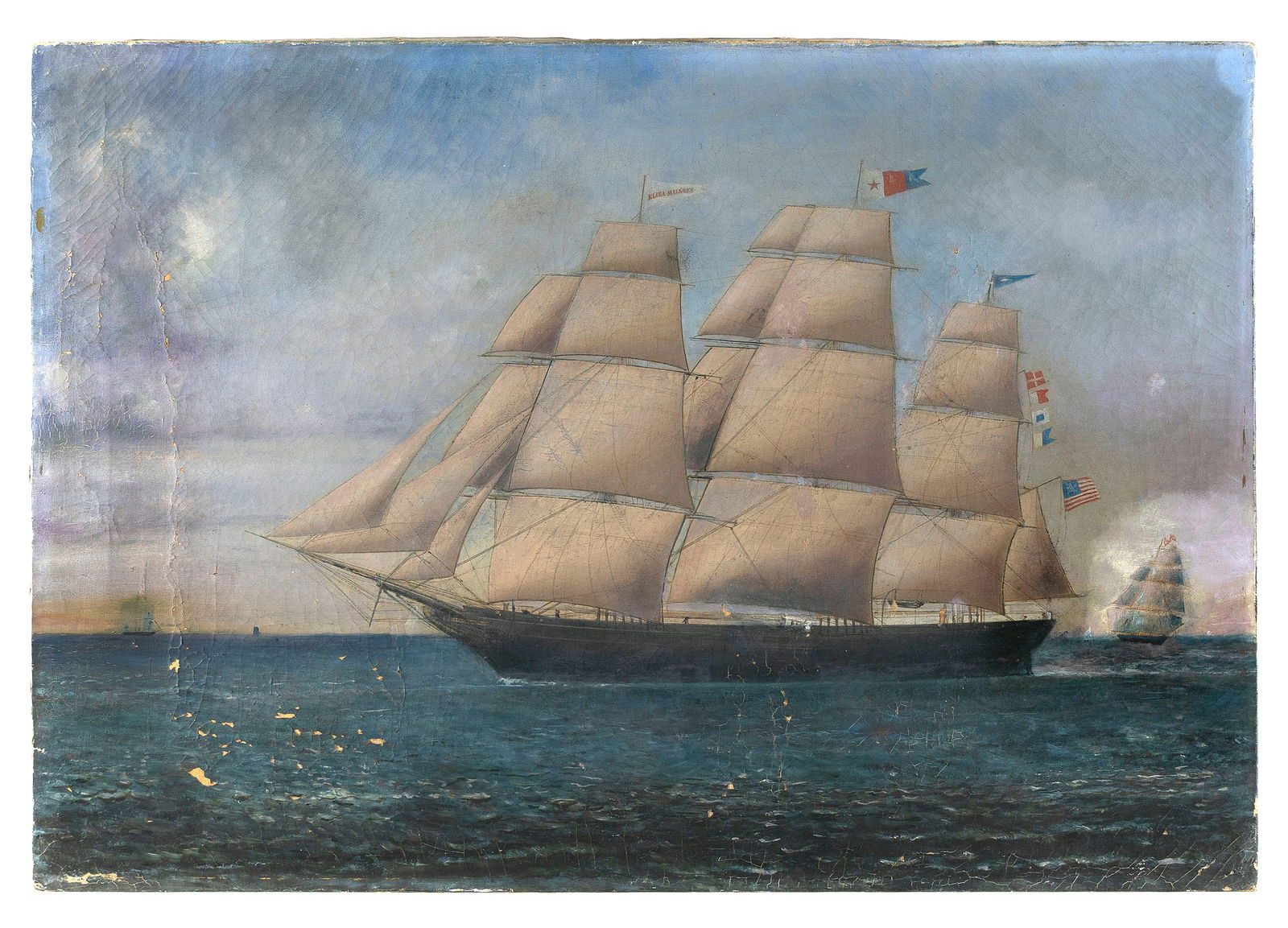 AMERICAN SCHOOL (19th Century,), Portrait of the the ship Eliza Mallory., Oil on canvas, 25" x 36". (1 of 2)