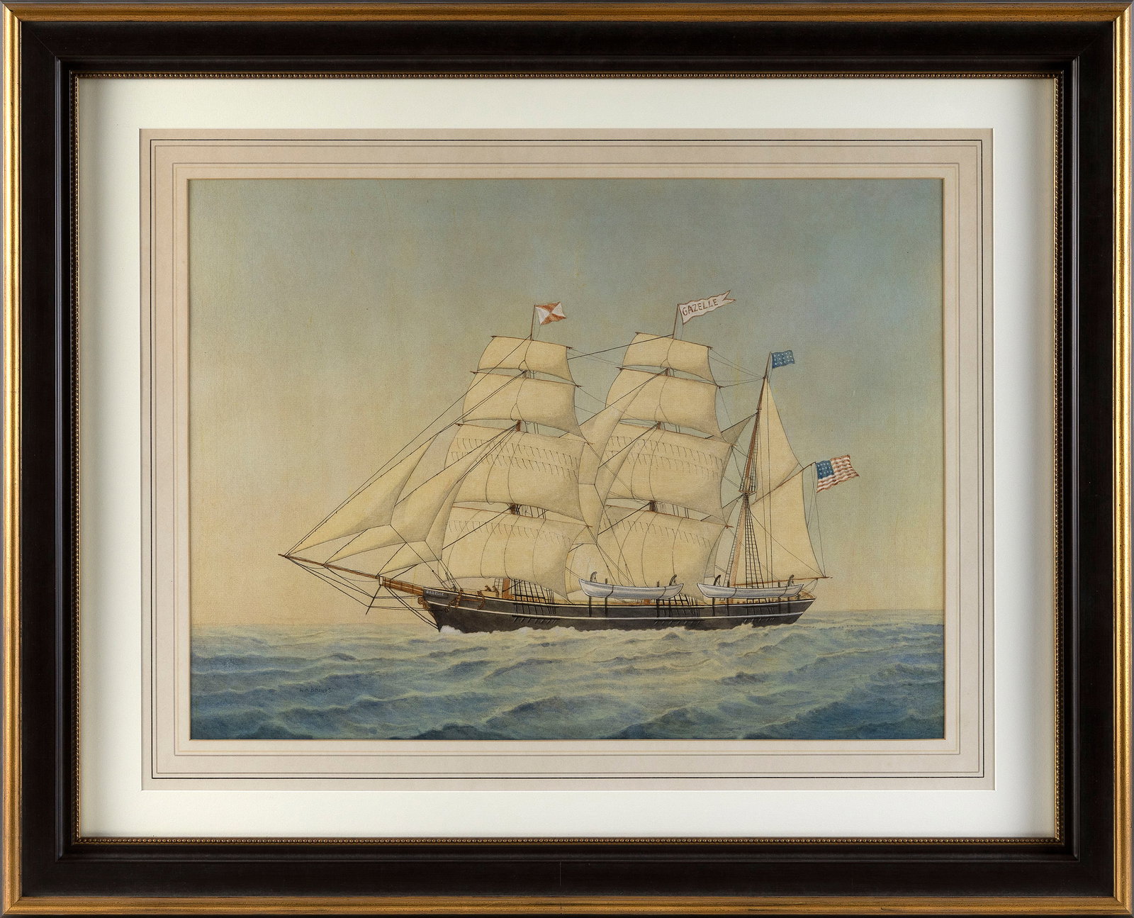 LUCIUS A. BRIGGS (Massachusetts/Rhode Island, 1852-1931), The ship Gazelle., Watercolor on paper, (1 of 1)