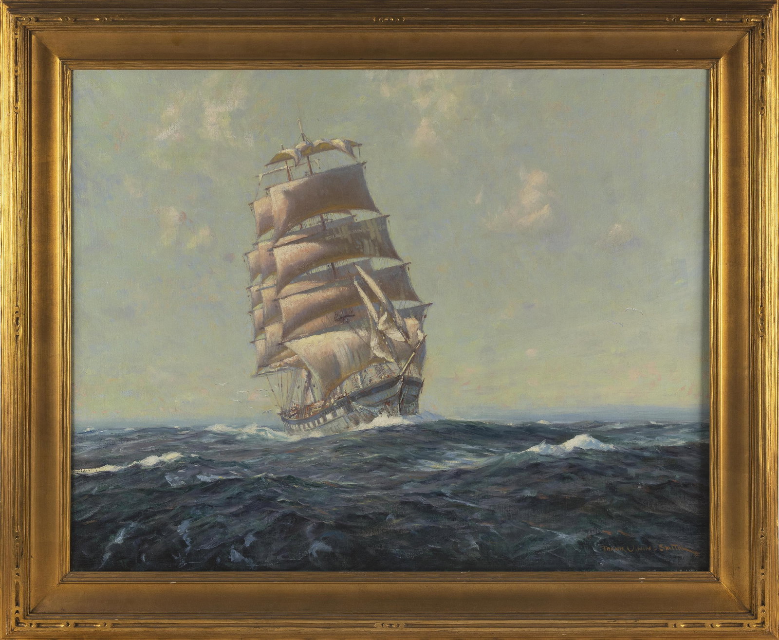 FRANK VINING SMITH (Massachusetts, 1879-1967), Ship with a bone in her teeth., Oil on canvas, 27" x (1 of 2)
