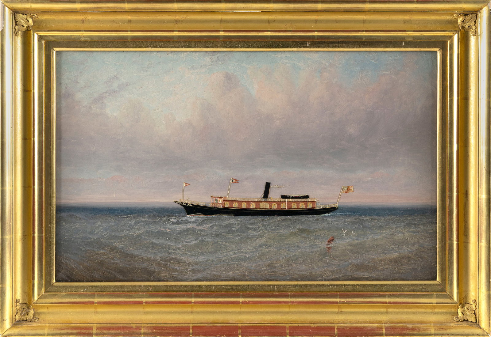 ATTRIBUTED TO THOMAS (T.W.) WILLIS (New York/Denmark, 1850-1925), Launch at sea., Oil on canvas with (1 of 2)