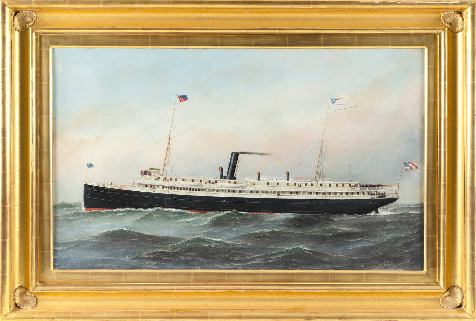 ANTONIO NICOLO GASPARO JACOBSEN (New York/New Jersey/Denmark, 1850-1921), Steamship Charlotte., Oil (1 of 2)