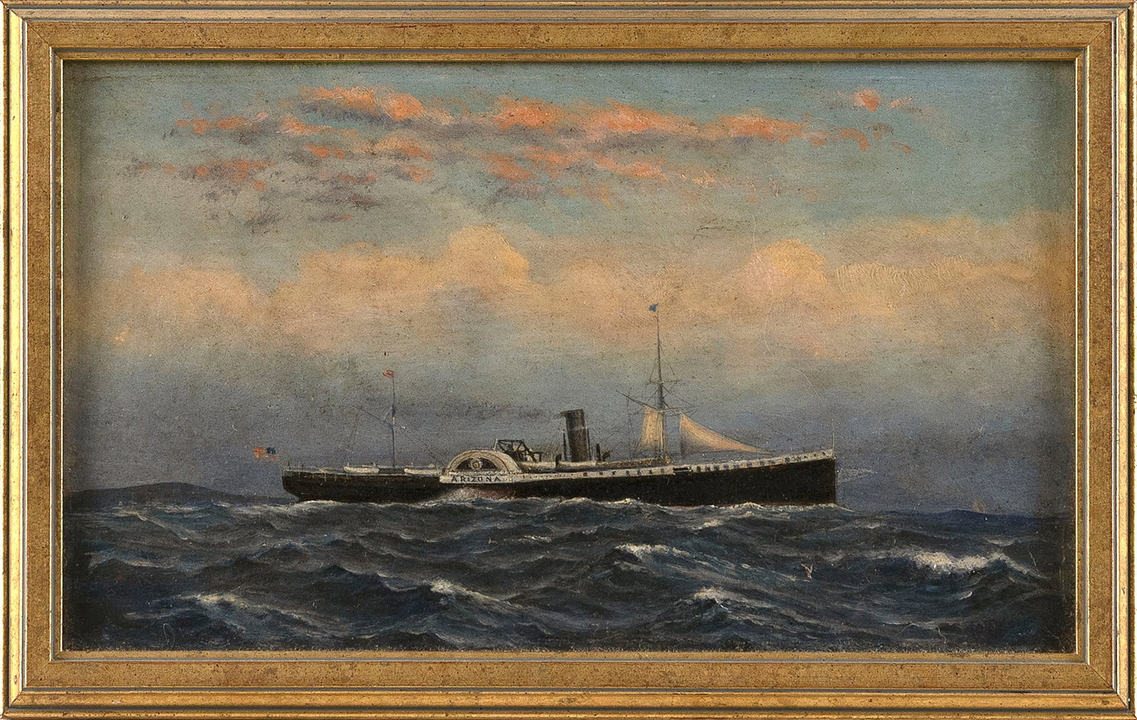 JULIAN OLIVER DAVIDSON (Maryland/New York, 1853-1894), Paddle steamer Arizona., Oil on board, 5.5" x (1 of 1)