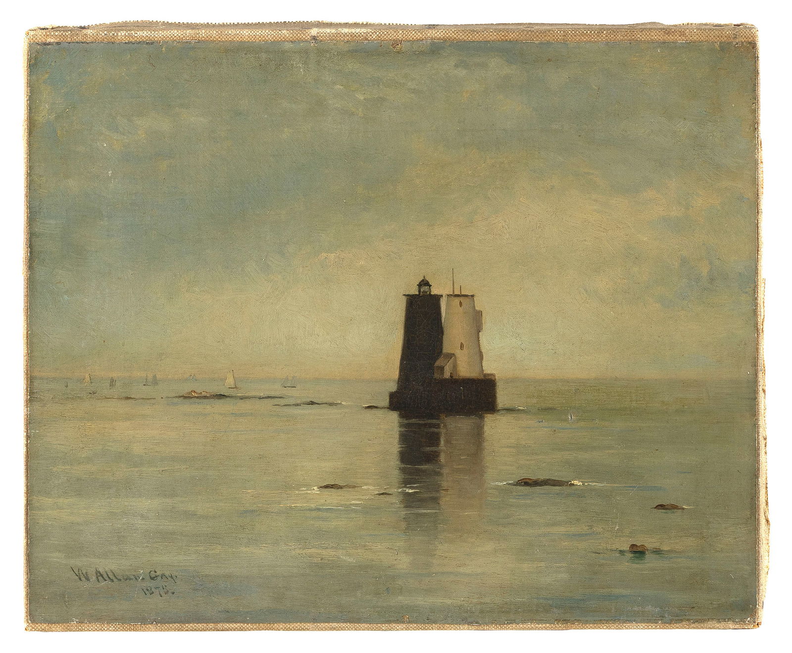 WINCKWORTH ALLAN GAY (Massachusetts, 1821-1910), Lighthouses., Oil on canvas, 10" x 12". Unframed. (1 of 3)